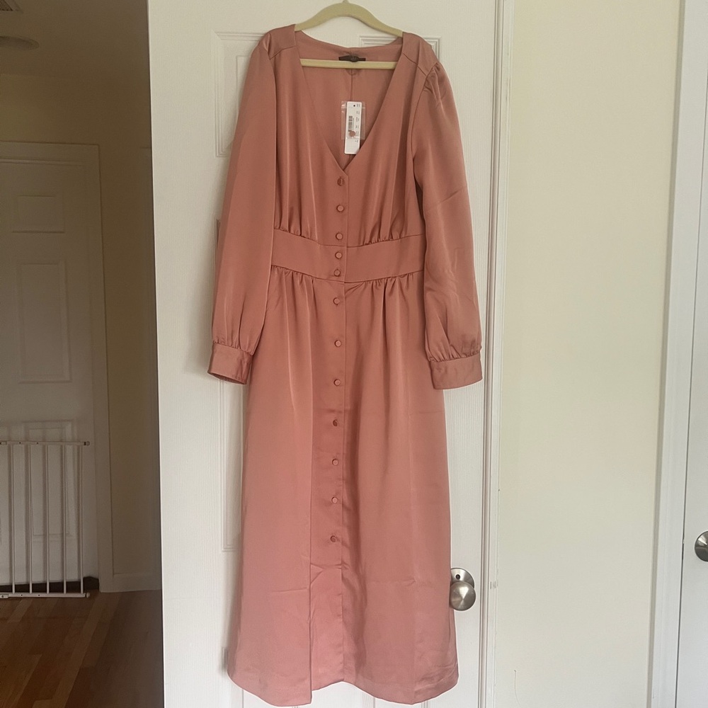 J. Crew Pink Smocked Ruched midi dress with Bishop Sleeves